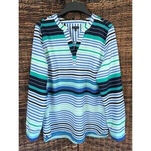 Talbots Striped Roll Tab Sleeve Tunic Blouse Top Women's Large Contemporary Work